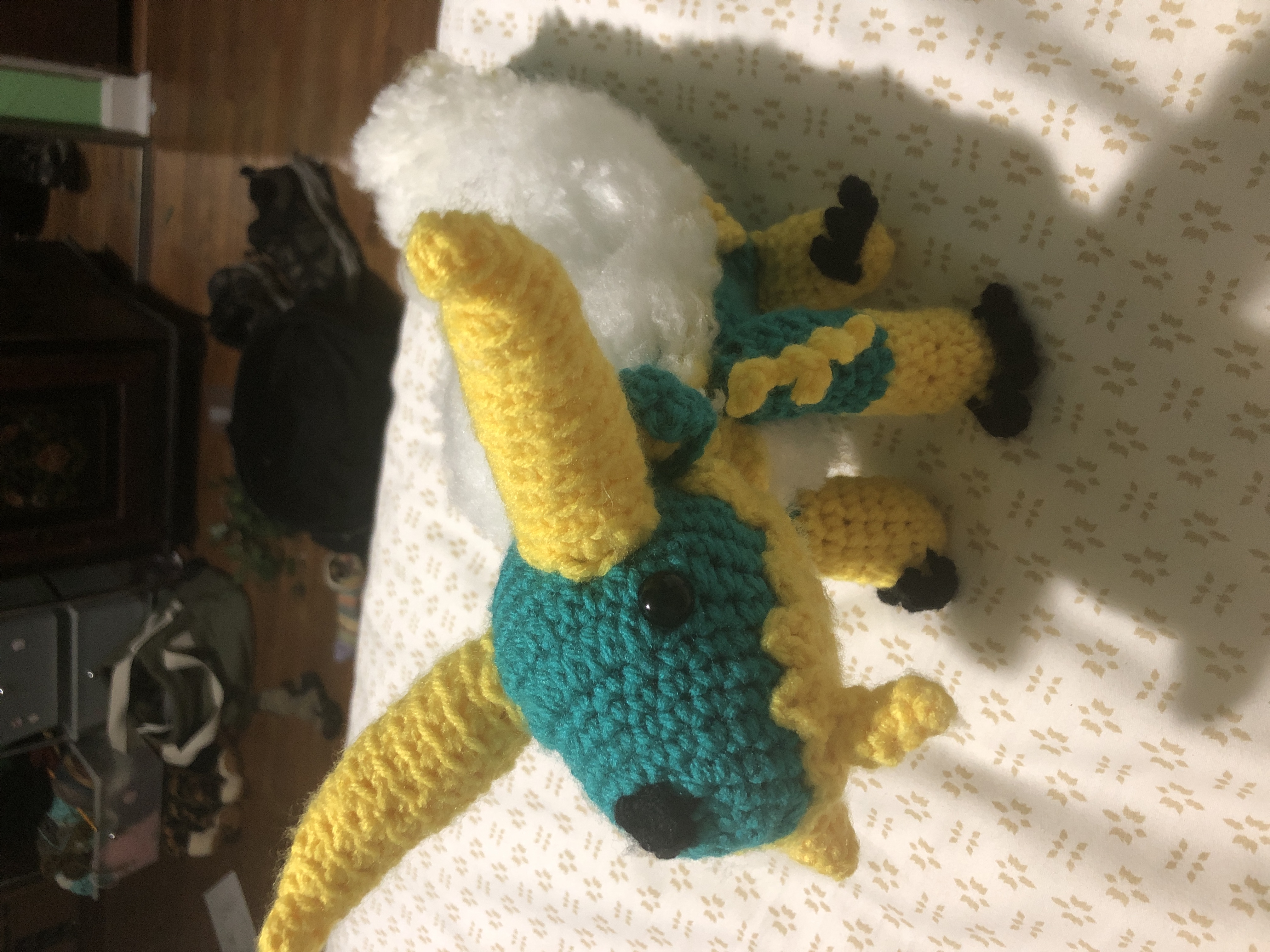 An amigurumi Zinogre from Monster Hunter
